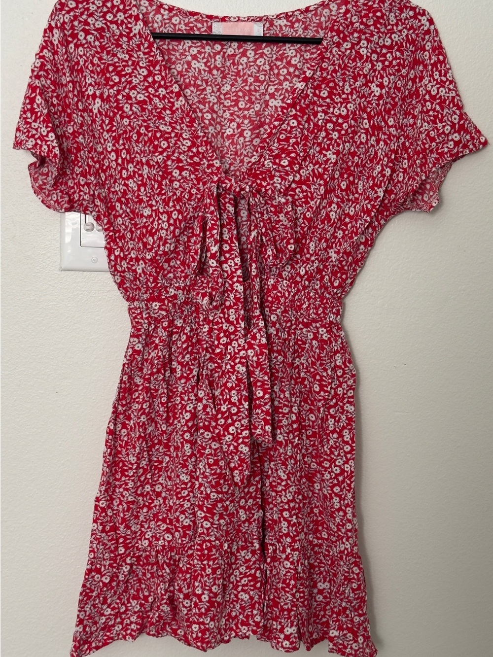 Women's Red Floral Tie-Front Mini Dress